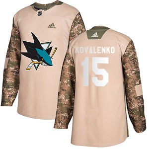 Men's San Jose Sharks Nikolai Kovalenko Adidas Authentic Veterans Day Practice Jersey - Camo