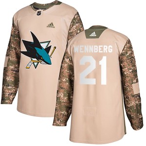 Men's San Jose Sharks Alex Wennberg Adidas Authentic Veterans Day Practice Jersey - Camo