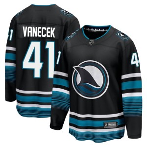 Men's San Jose Sharks Vitek Vanecek Fanatics Branded Premier Breakaway Alternate Jersey - Black