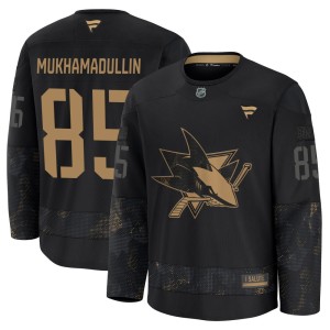 Men's San Jose Sharks Shakir Mukhamadullin Fanatics Premium 2024 Military Appreciation Practice Jersey - Black