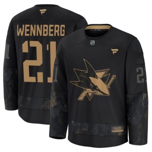 Men's San Jose Sharks Alex Wennberg Fanatics Premium 2024 Military Appreciation Practice Jersey - Black