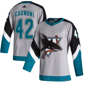 Men's San Jose Sharks Luca Cagnoni Adidas Authentic 2020/21 Reverse Retro Jersey - Gray