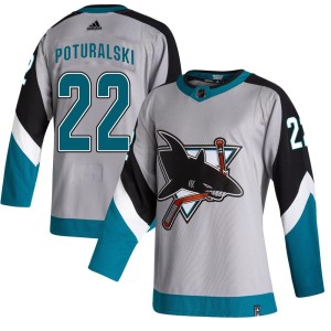 Men's San Jose Sharks Andrew Poturalski Adidas Authentic 2020/21 Reverse Retro Jersey - Gray